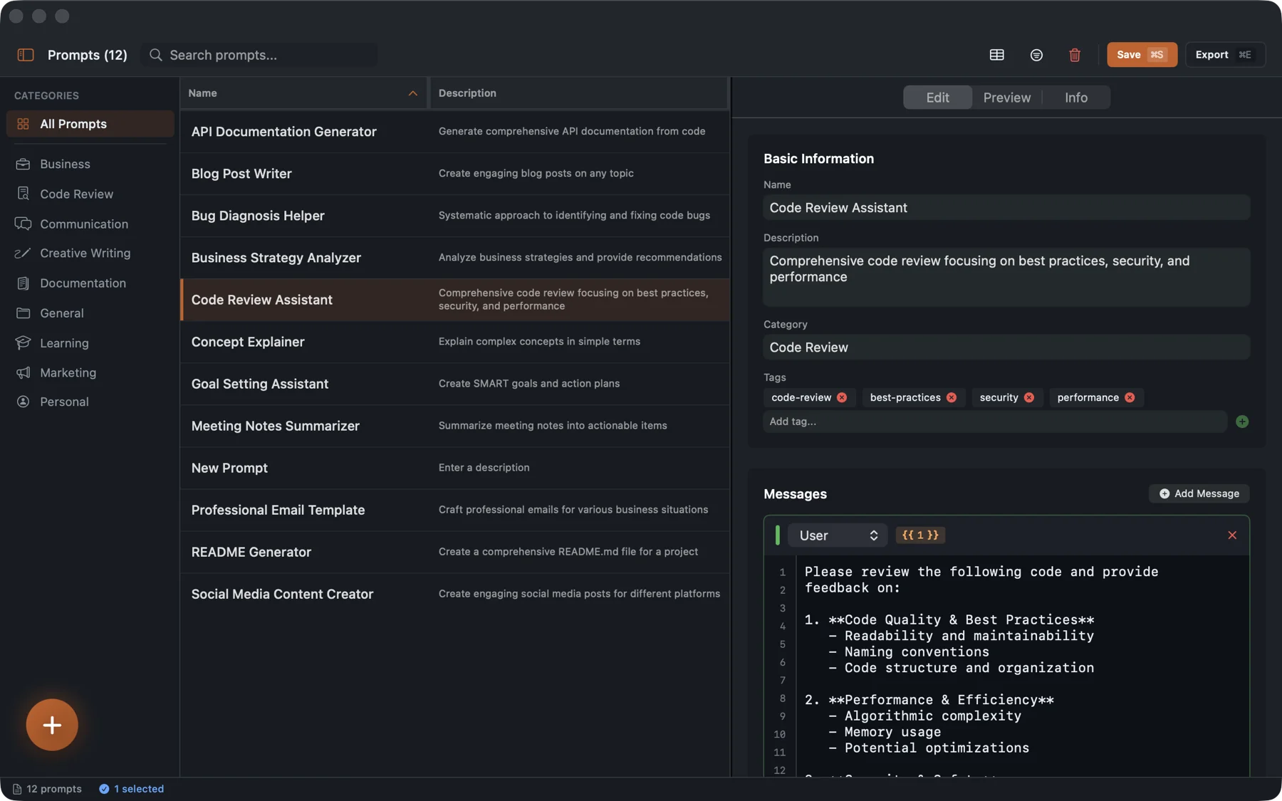 Lexicon prompt library main view